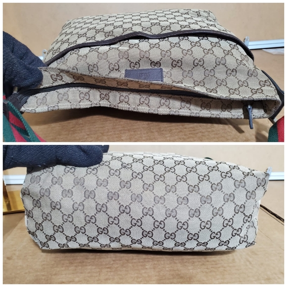 GUCCI Monogram Web Medium Flat Messenger Bag Dark Brown - Picture 8 of 12